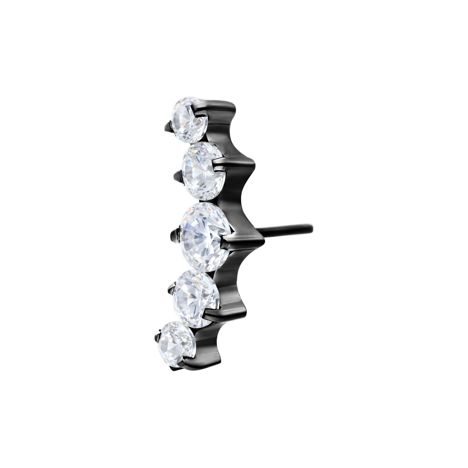 Musta Push Fit kärki viidellä kirkkaalla kristallilla valkoisella taustalla