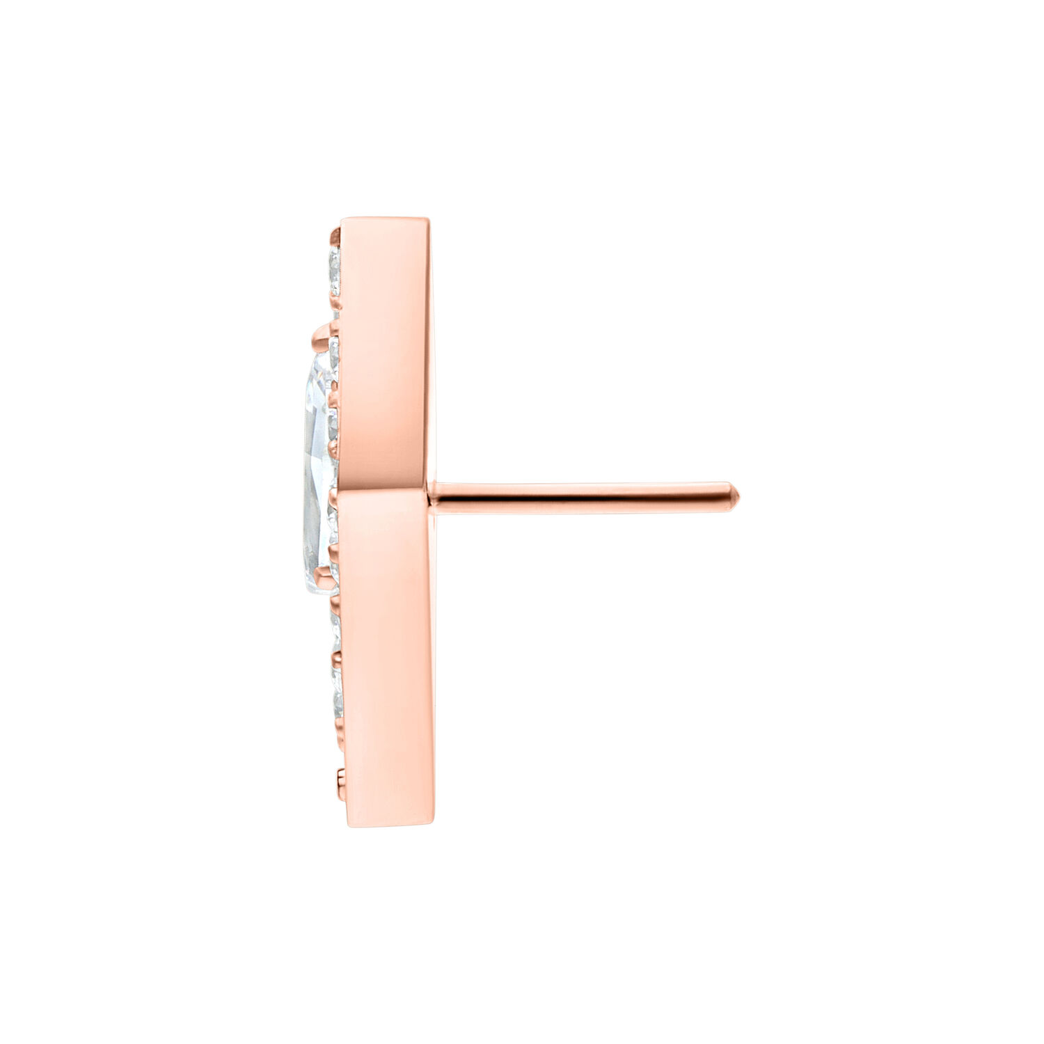 Sivulta kuvattu Push Fit -osa ruusukultaa ja kirkkaita kristalleja valkoisella taustalla