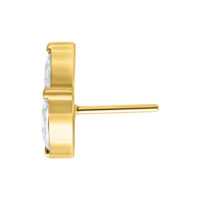 Kultainen Push Fit Oval Flower -lävistys kirkkaalla kivellä valkoisella taustalla