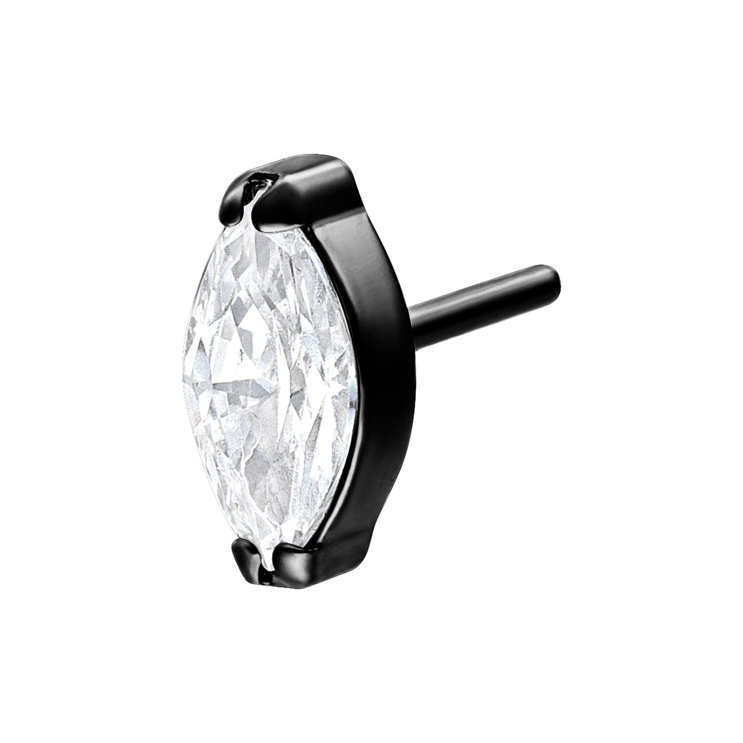 Musta titaanipäällinen, jossa on ovaali, kirkas kristalli valkoisella taustalla