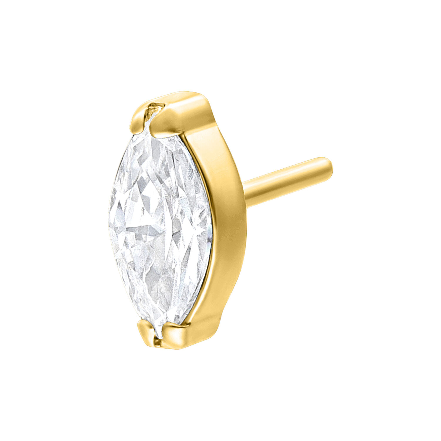 Ovaali kristallikärki kultaisesta metallista valkoisella taustalla