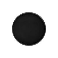 Pyöreä, musta titaaninen levyosa Push Fit -lävistyksiin valkoisella taustalla