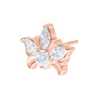 Ruusukultainen tiara-osa kirkkailla kristalleilla valkoisella taustalla