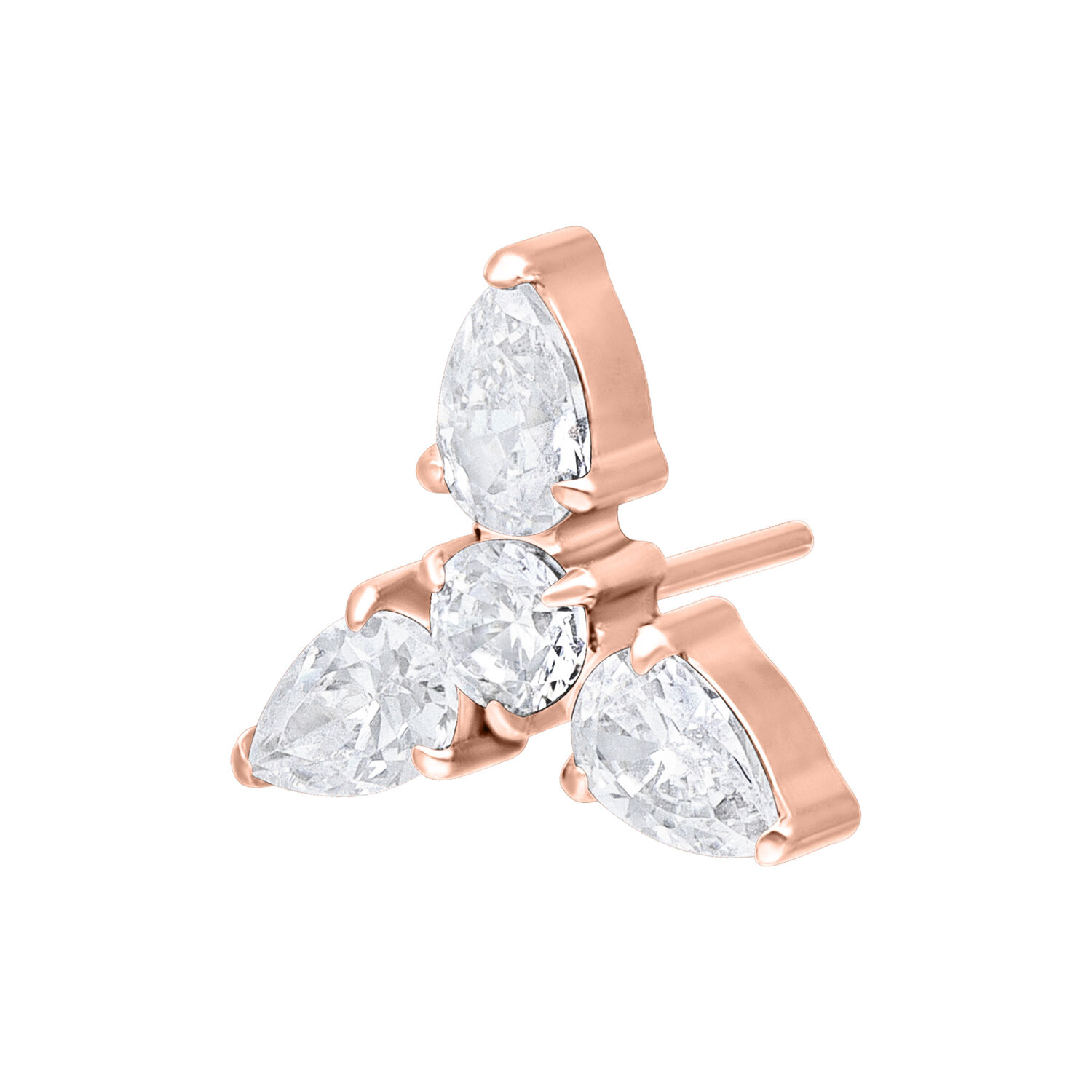 Ruusukultainen osa, jossa kolme kirkasta kristallia valkoisella taustalla