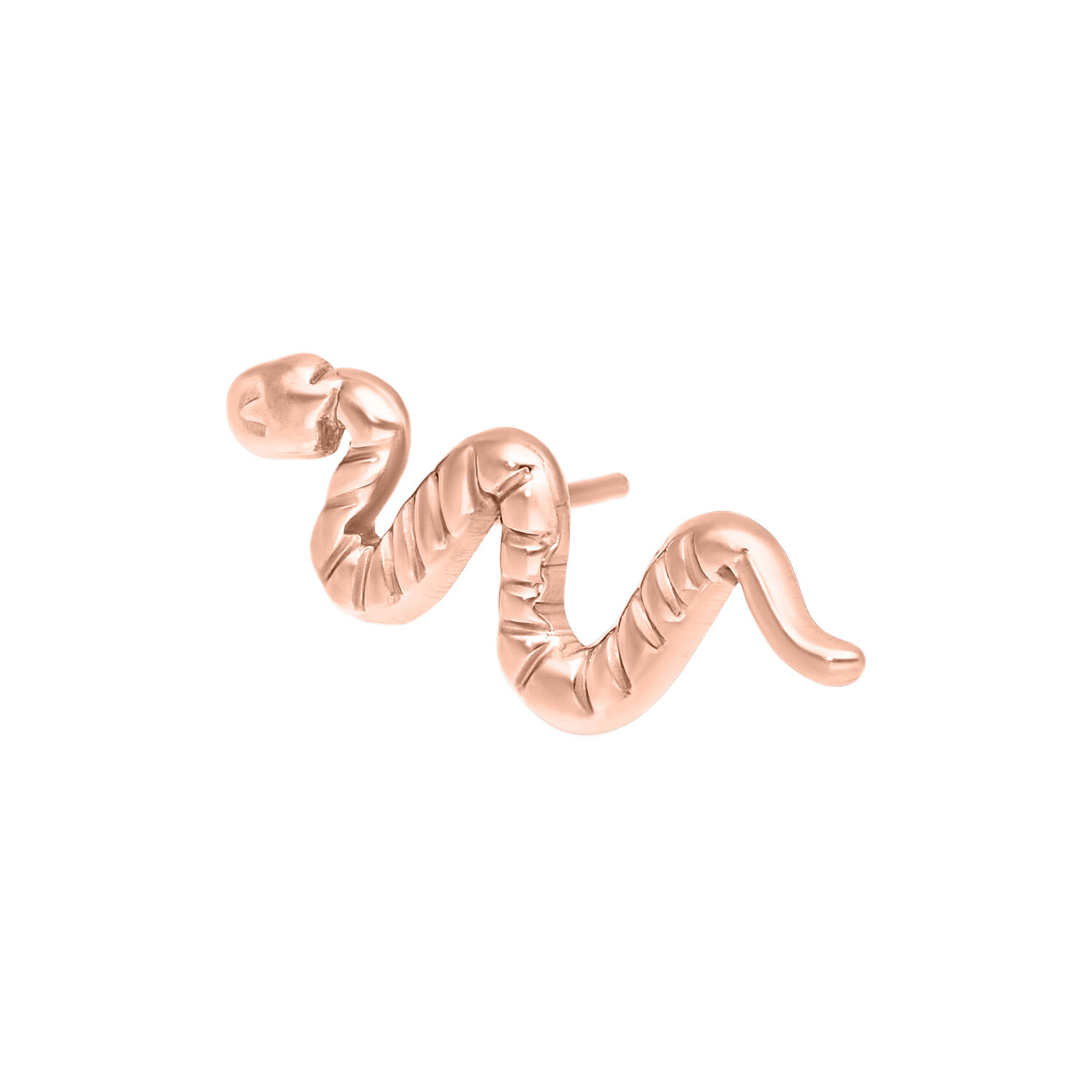 Ruusuhopeinen titaaninen käärmelisäosa valkoisella taustalla