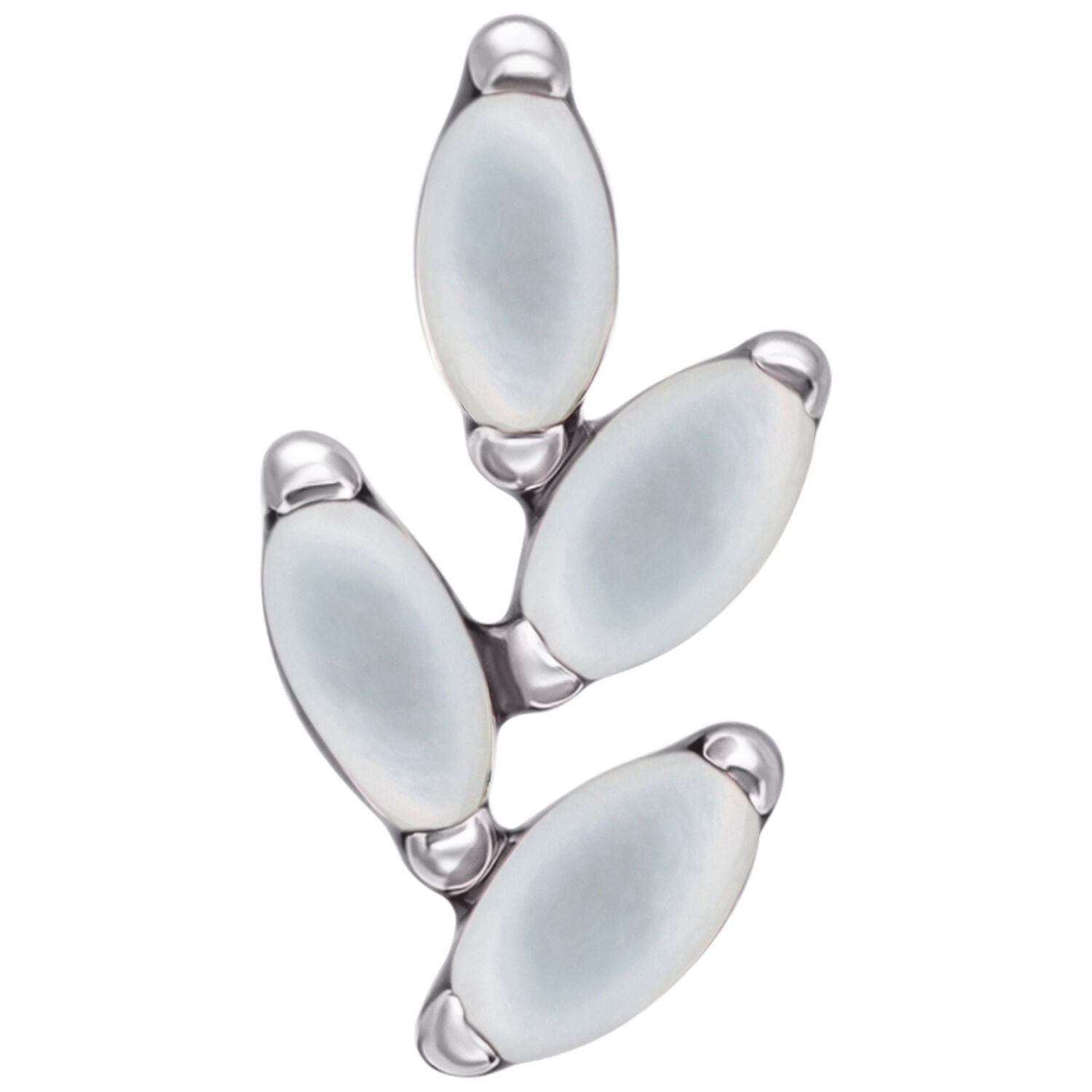 Silberner Titan Aufsatz mit ovalen Mondsteinen auf weißem Hintergrund