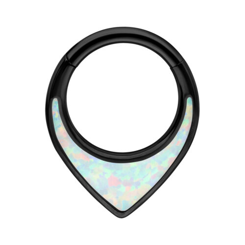 Chunky Opal Septum Clicker - saranallinen lävistysrengas - Musta metalli