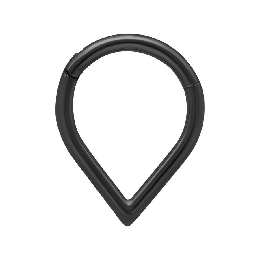 Musta teardrop clicker titaanista valkoisella taustalla
