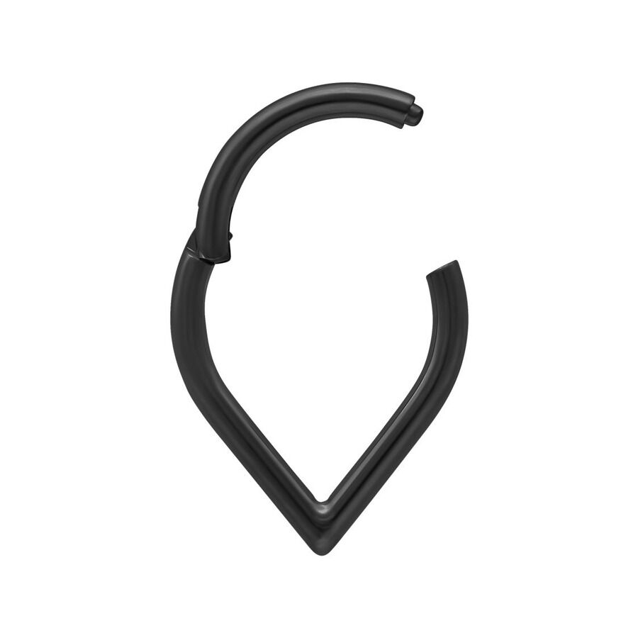 Musta Teardrop Clicker lävistysrengas titaanista valkoisella taustalla