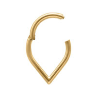 Kultainen Teardrop Clicker titaanista, 1,2 mm paksuus valkoisella taustalla