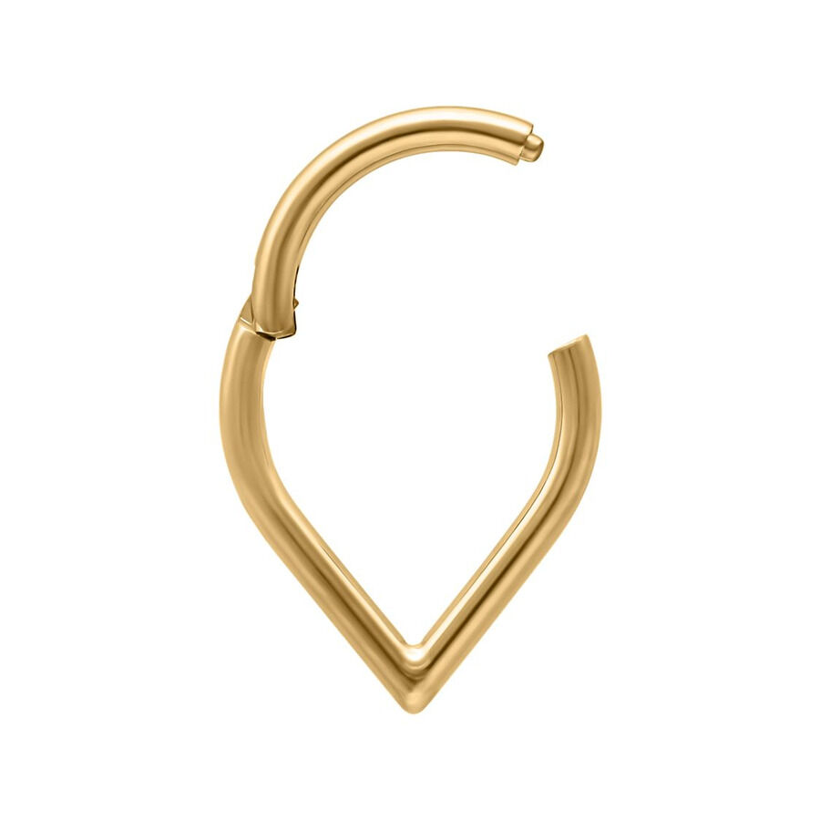 Kultainen Teardrop Clicker titaanista, 1,2 mm paksuus valkoisella taustalla