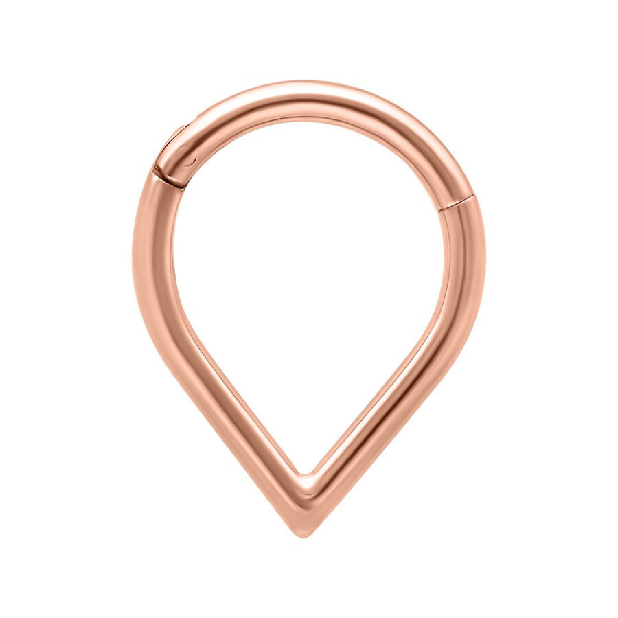 Ruusukultainen Teardrop Clicker titaanista valkoisella taustalla