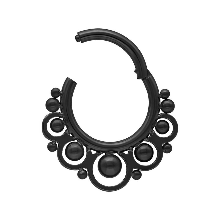 Temple Clicker Musta Titaani Lävistys Musta Temple Clicker lävistys titaanista, jossa pallot valkoisella taustalla