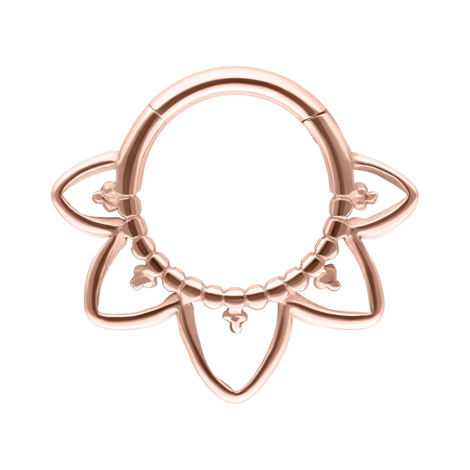 Ruusuinen kultainen itämainen septum clicker Ruusuinen kultainen septum clicker itämaisella designilla valkoisella taustalla
