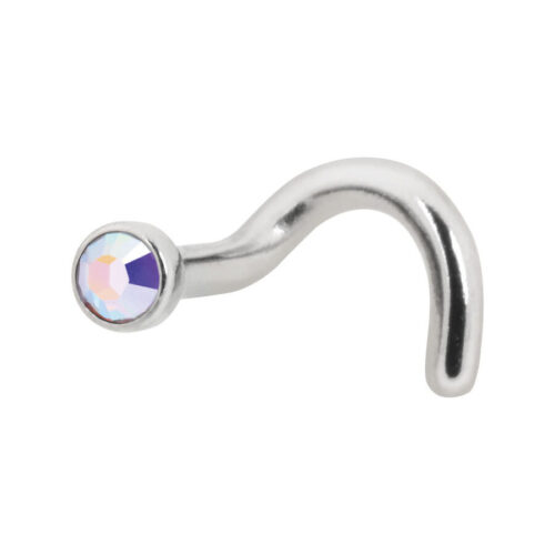 Hopeinen nenäkoru titaanista Aurora Boreale -kristallilla valkoisella taustalla