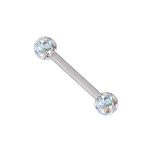 Hopeinen Titan Barbell Aurora Boreale -kristalleilla valkoisella taustalla