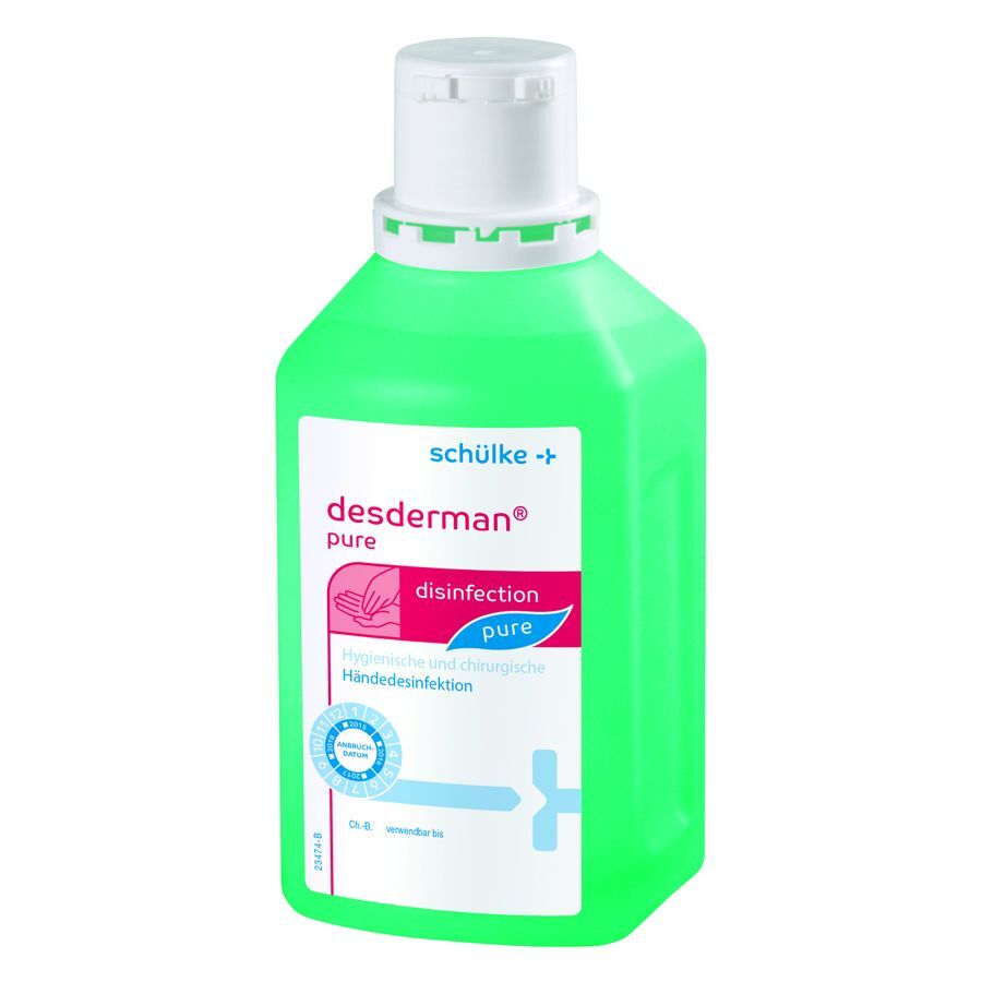 Vihreä 500 ml Schülke desinfiointipullo valkoisella taustalla