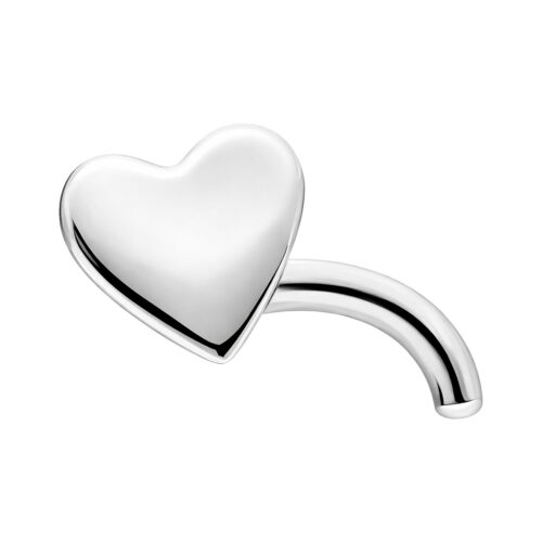 Hopeinen sydämenmuotoinen nenäkoru kirurginteräksestä, hieman kaareva varsi