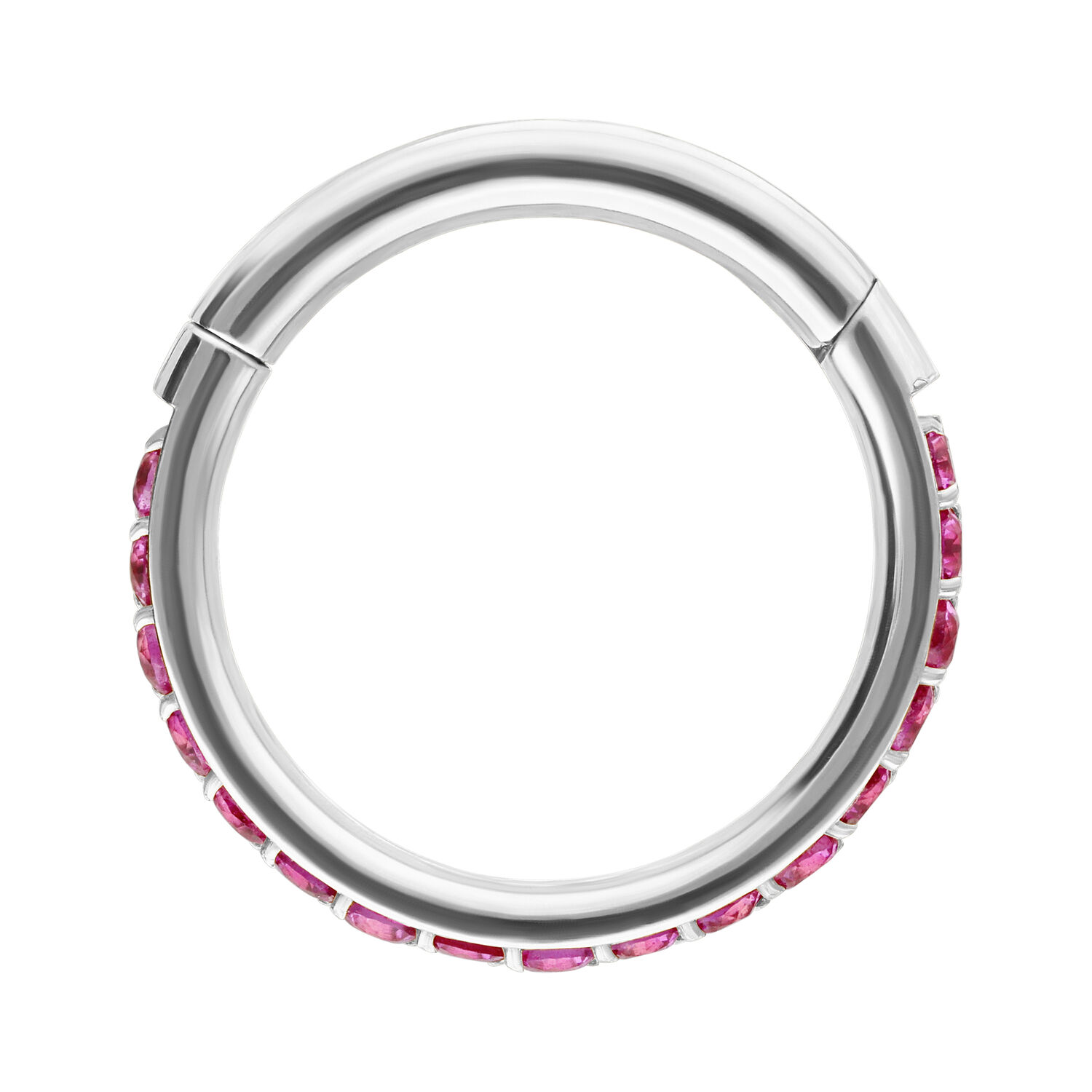 Hopeinen rengas punaisilla kristalleilla, sisähalkaisija 12 mm, valkoisella taustalla