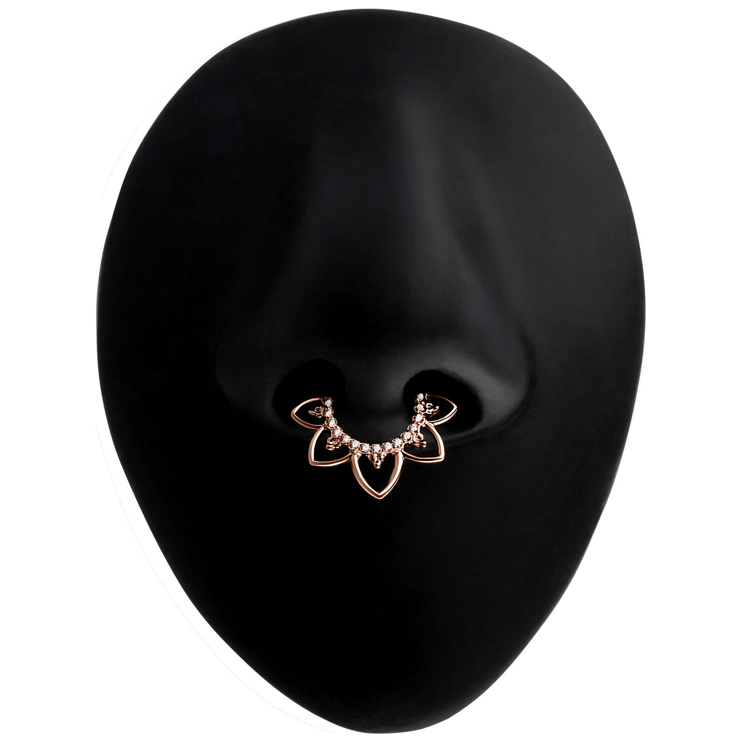 Ruusuinen septum-klickeri kirkkailla kristalleilla mustalla näytöllä