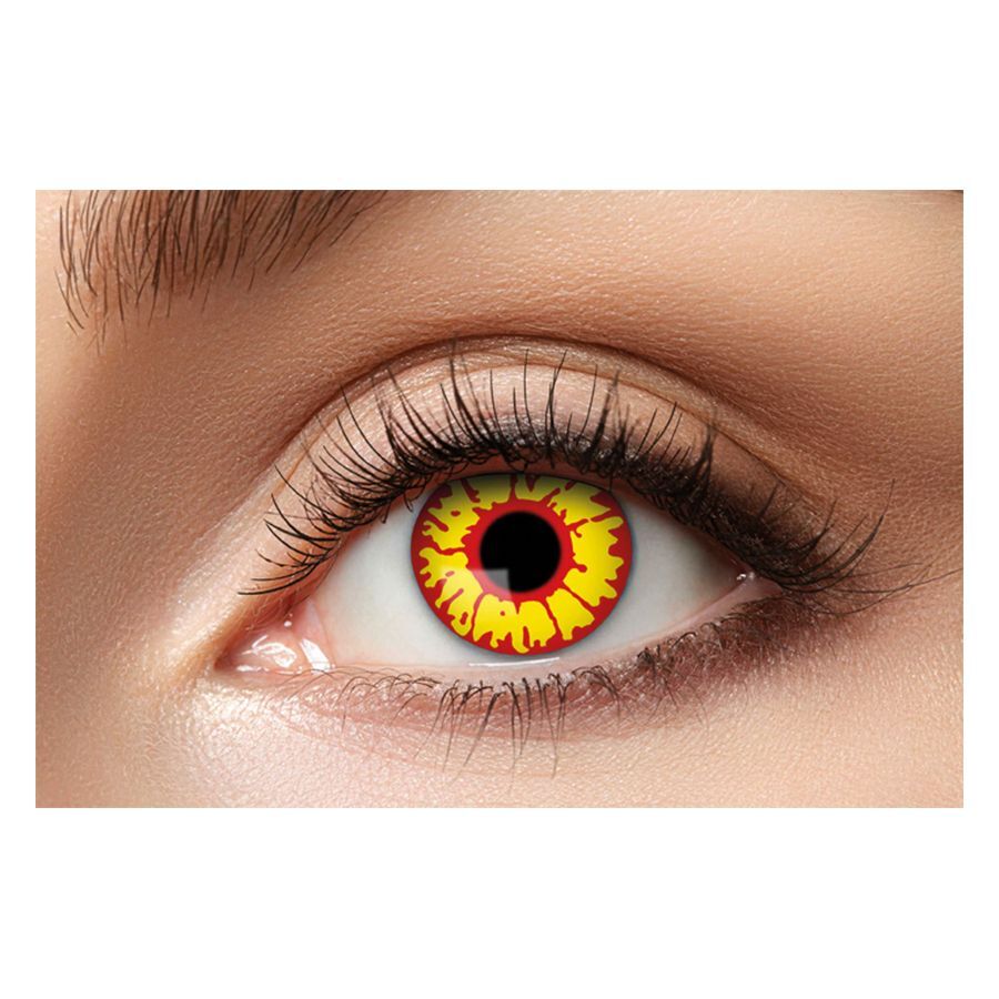 Ork Eye -piilolinssit kelta-mustina Kelta-mustat Ork Eye -piilolinssit silmässä luonnollisella ihonvärillä
