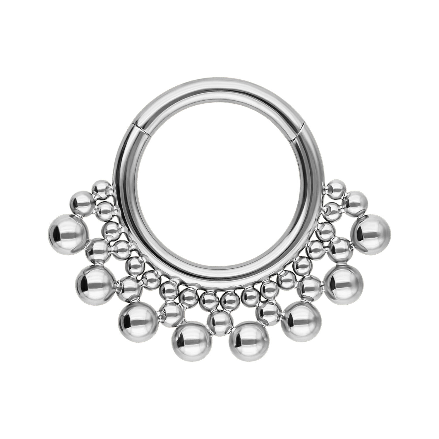 Hopeinen Bubble Septum Clicker 1,2 mm Hopeinen septum clicker palloyksityiskohdilla valkoisella taustalla