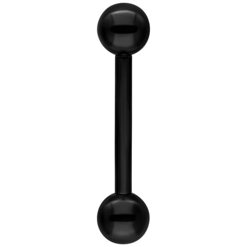 Musta titaaninen barbell kahdella pallolla, pystysuunnassa valkoisella taustalla