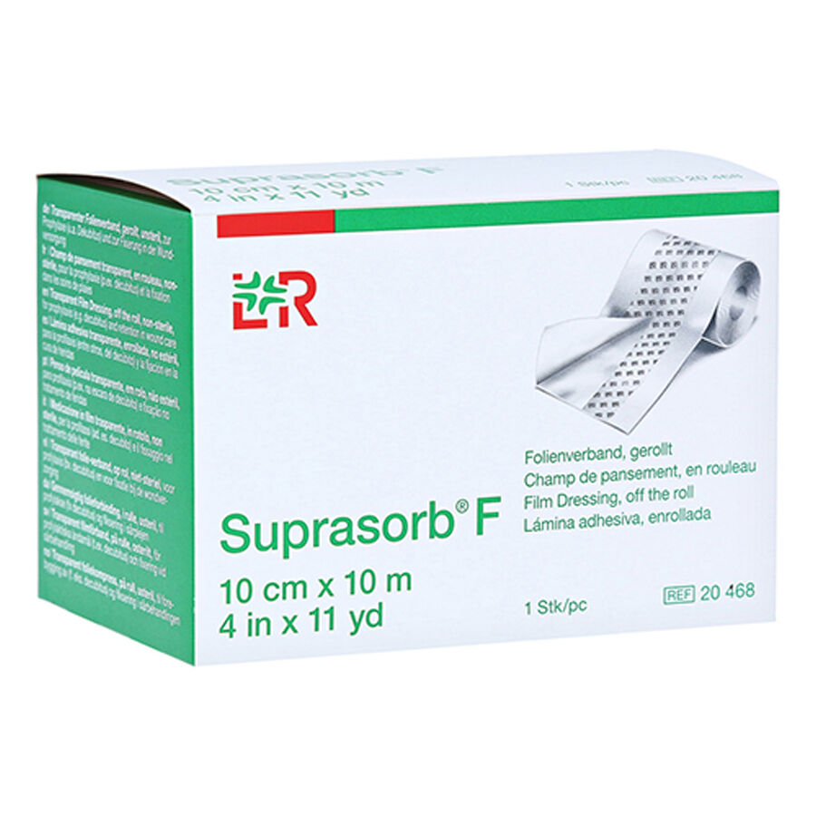 Suprasorb® F Kalvopaikka rullattuna vihreä-valkoisessa pakkauksessa