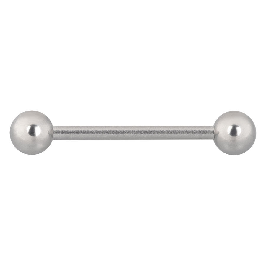 Hopeinen titaaninen barbell 18 mm, 5 mm pallo Hopeinen titaaninen barbell, 18 mm pitkä ja 5 mm pallot valkoisella taustalla
